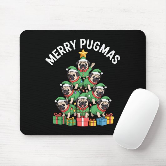 Merry Pugmas Funny Pug Christmas Tree Holiday Long Mousepad (Mit Mouse)