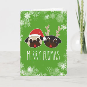 Merry Pugmas Holiday Card Peace And Love Feiertagskarte