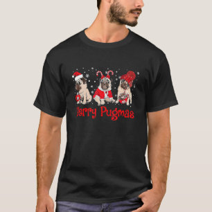 Merry Pugmas Mops Dog Xmas Tree Weihnachtsmannmütz T-Shirt