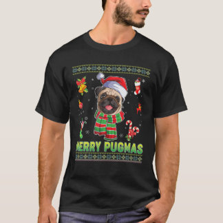Merry Pugmas Mops Hund Weihnachtslicht Weihnachten T-Shirt