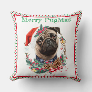 Merry PugMas - Niedlicher Mops Tragen von Weihnach Kissen