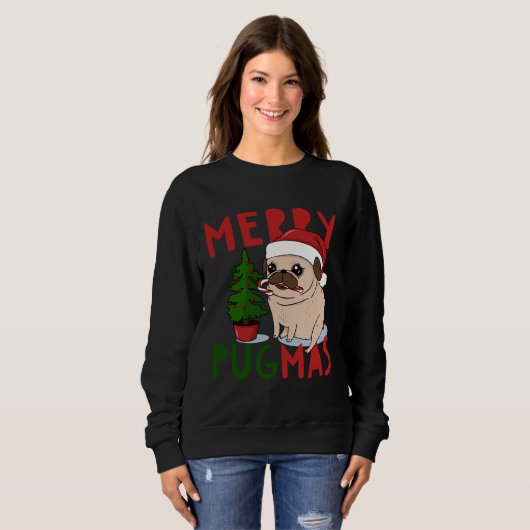 Merry Pugmas Niedlicher Weihnachts-Mops Klassische Sweatshirt (Vorne ganz)
