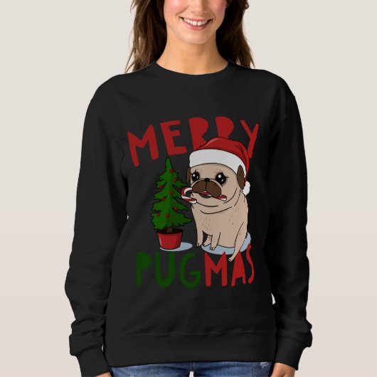 Merry Pugmas Niedlicher Weihnachts-Mops Klassische Sweatshirt (Vorderseite)