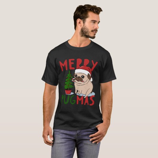 Merry Pugmas Niedlicher Weihnachts-Mops Klassische T-Shirt (Vorne ganz)