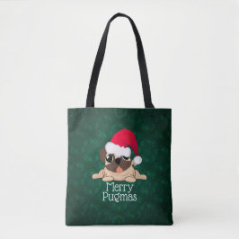 Merry PUGmas Print Tote Bag Tasche