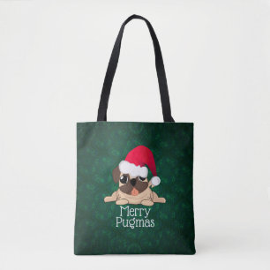 Merry PUGmas Print Tote Bag Tasche