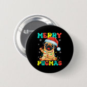 Merry Pugmas Pug Christmas Santa Pug Xmas Lights D Button (Vorne & Hinten)