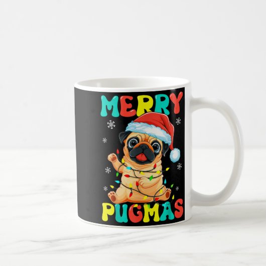 Merry Pugmas Pug Christmas Santa Pug Xmas Lights D Kaffeetasse (Rechts)