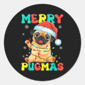 Merry Pugmas Pug Christmas Santa Pug Xmas Lights D Runder Aufkleber (Vorderseite)