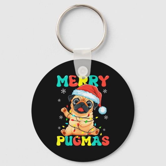 Merry Pugmas Pug Christmas Santa Pug Xmas Lights D Schlüsselanhänger (Vorderseite)