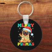 Merry Pugmas Pug Christmas Santa Pug Xmas Lights D Schlüsselanhänger (Vorderseite)