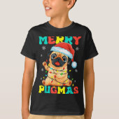 Merry Pugmas Pug Christmas Santa Pug Xmas Lights D T-Shirt (Vorderseite)