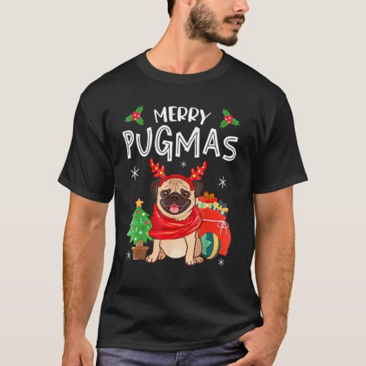 Merry Pugmas Pug Dog Christmas Xmas Funny T-Shirt (Vorderseite)