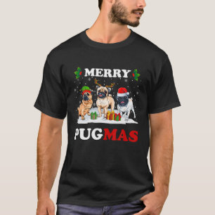 Merry Pugmas Santa Elf Rentier Mops Hunde Weihnach T-Shirt
