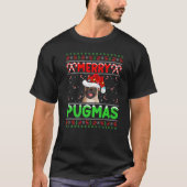 Merry Pugmas Santa Mops Hund Xmas Lighting Ugly Mo T-Shirt (Vorderseite)