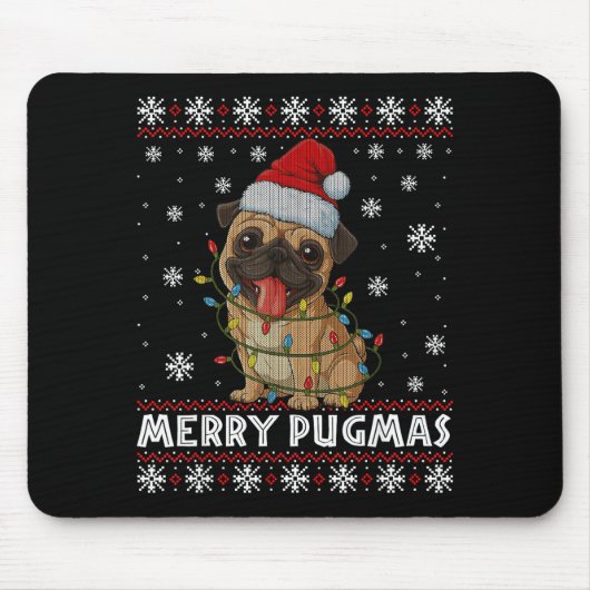 Merry Pugmas Ugly Christmas Sweater Cute Pug Dog Mousepad (Vorne)