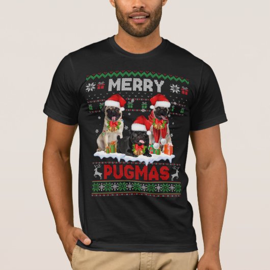 Merry Pugmas Ugly Sweater Weihnachts-Mops Hund Lov T-Shirt (Vorderseite)