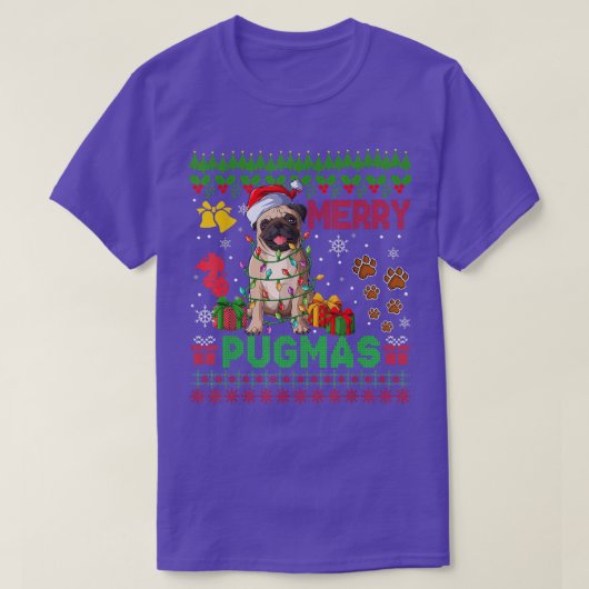 Merry Pugmas Weihnachten Lichter Weihnachtslieder T-Shirt (Design vorne)