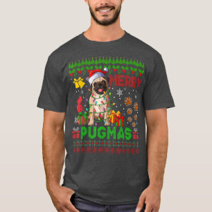 Merry Pugmas Weihnachten Lichter Weihnachtslieder T-Shirt