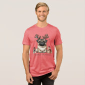 Merry Pugmas Weihnachts Mops Haustier Hund festlic Tri-Blend Shirt (Vorderseite voll)