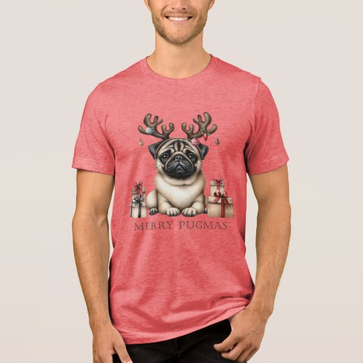 Merry Pugmas Weihnachts Mops Haustier Hund festlic Tri-Blend Shirt (Vorderseite)