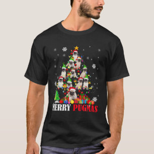 Merry Pugmas Xmas Light Santa Elf Mops Weihnachten T-Shirt