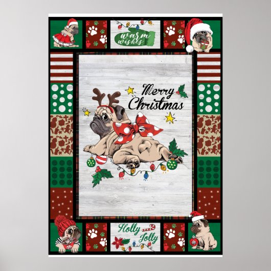 Merry Pugmas Xmas Mops Weihnachts Party Mops Lover Poster (Vorne)
