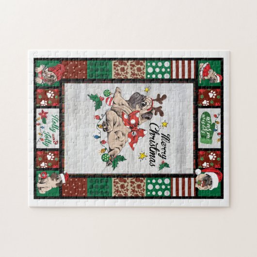 Merry Pugmas Xmas Mops Weihnachts Party Mops Lover Puzzle (Horizontal)