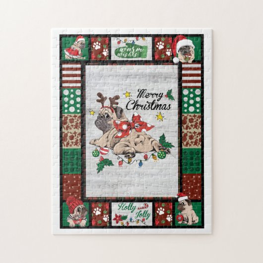 Merry Pugmas Xmas Mops Weihnachts Party Mops Lover Puzzle (Vertikal)