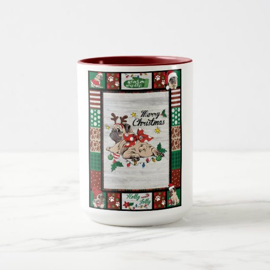 Merry Pugmas Xmas Mops Weihnachts Party Mops Lover Tasse (Zentrum)