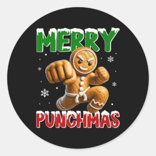 Merry Punchmas Taekwondo Karate Gingerbread Man Ma Runder Aufkleber