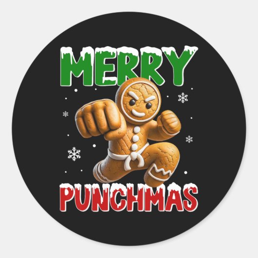 Merry Punchmas Taekwondo Karate Gingerbread Man Ma Runder Aufkleber (Vorderseite)
