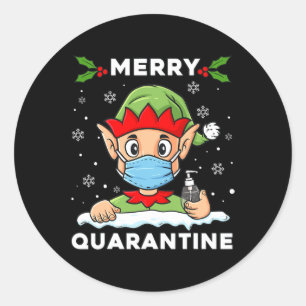 Merry Quarantine Christmas Elf Fun Family Xmas Runder Aufkleber