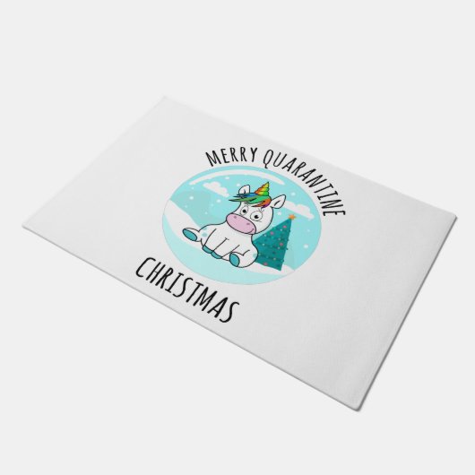 Merry Quarantine Christmas Unicorn Fußmatte (Schrägansicht)