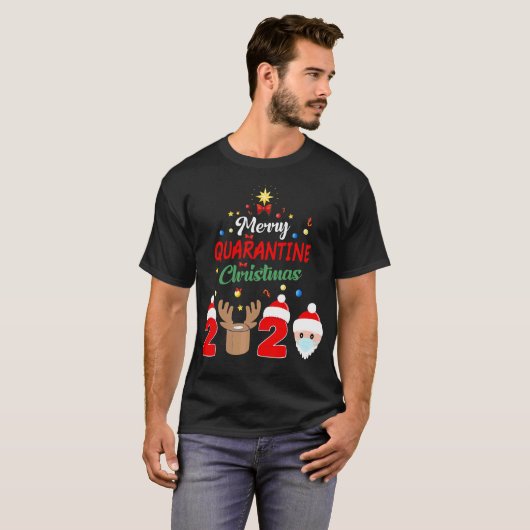 Merry Quarantine Weihnachten 2020 Xmas Pajamas T-Shirt (Vorne ganz)