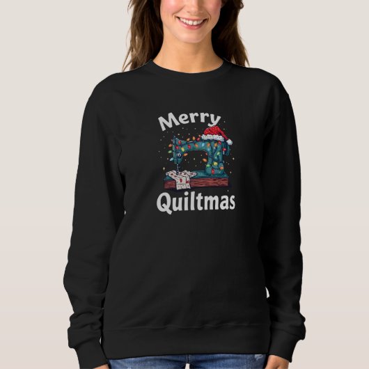 Merry Quiltmas Sewing Machine with Christmas Light Sweatshirt (Vorderseite)