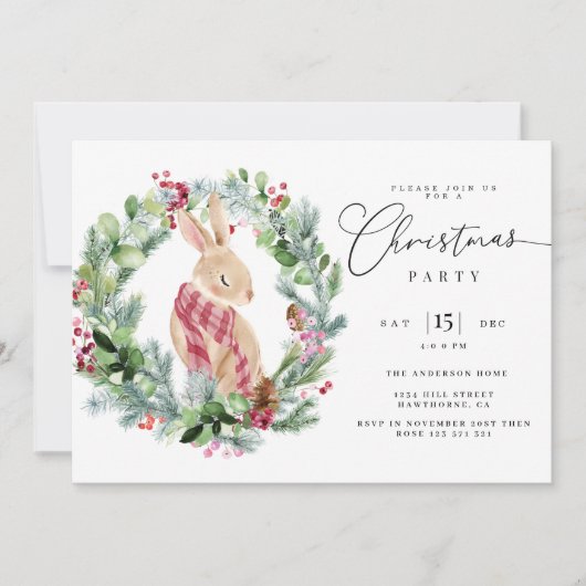 Merry Rabbit Weihnachts-elegante Party Einladung (Vorderseite)