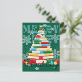 Merry Reading Bookish Christmas Tree Postkarte (Stehend Vorderseite)