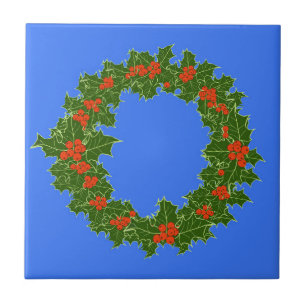 Merry Red Berry & Holly Wreath zu Weihnachten Fliese