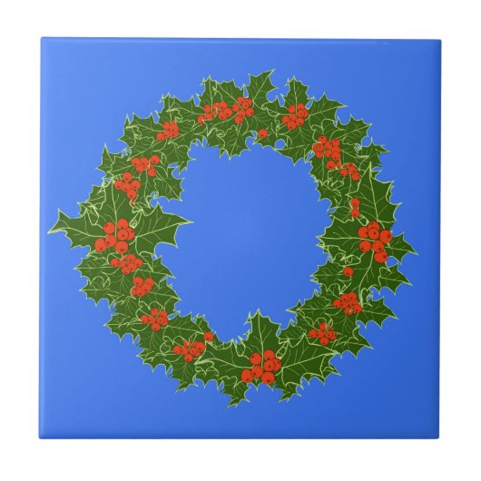 Merry Red Berry & Holly Wreath zu Weihnachten Fliese (Vorderseite)