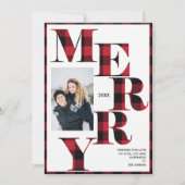 Merry | Red Buffalo Kariertes vertikales Foto Urla Einladung (Vorderseite)