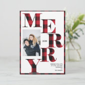 Merry | Red Buffalo Kariertes vertikales Foto Urla Einladung (Stehend Vorderseite)