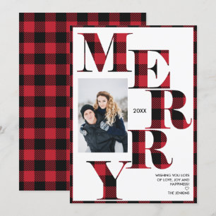 Merry   Red Buffalo Kariertes vertikales Foto Urla Einladung