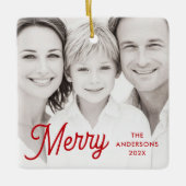 Merry red festive retro font name year photo keramikornament (Vorderseite)