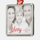 Merry red festive retro font name year photo ornament aus metall (Links)