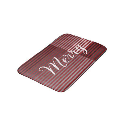 Merry -Red, Gray, Black, White Stripes Badematte (Schrägansicht)