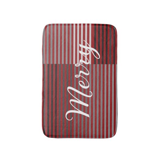 Merry -Red, Gray, Black, White Stripes Badematte (Vorderseite Vertikal)