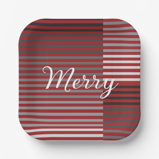 Merry -Red, Gray, Black, White Stripes Pappteller (Vorderseite)