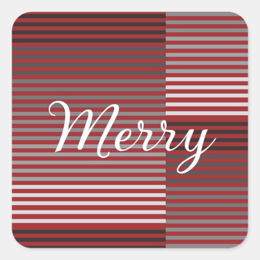 Merry -Red, Gray, Black, White Stripes Quadratischer Aufkleber (Vorderseite)