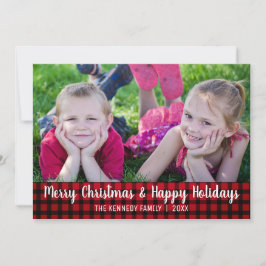 Merry Red Kariert Christmas Foto Feiertagskarte